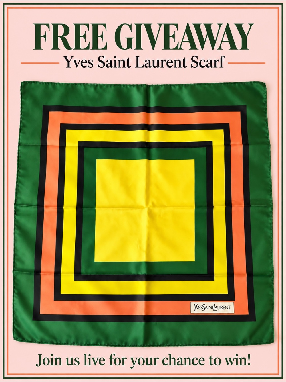 Yves Saint Laurent Green Yellow Orange Black Geometric Silk Scarf